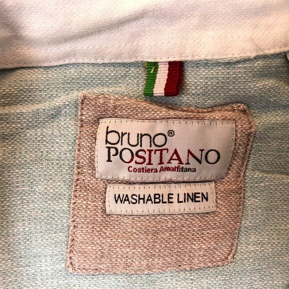 Bruno Positano Mens Button Up Shirt Medium Light Blue Short Sleeve Linen Blend - Picture 5 of 13